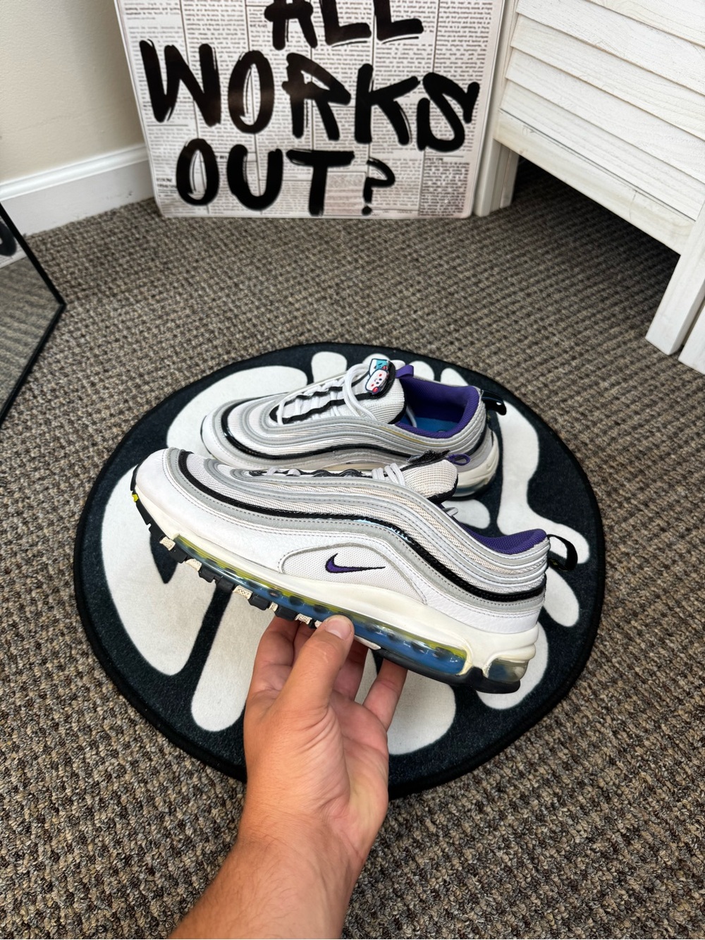 Nike Air Max 97 Worldwide White Black Purple DD9598-100 Men’s US 9 EU 42.5